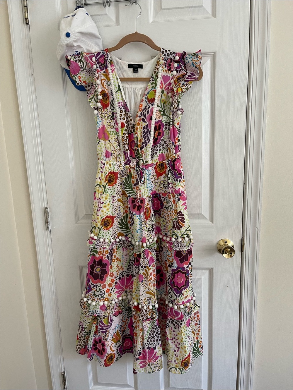 J. Crew Floral Ruffle-Tier Maxi Dress in Pink, White and Green